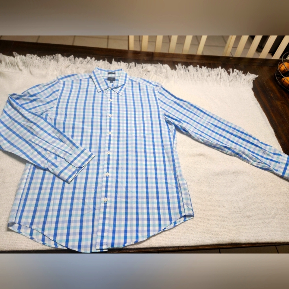 J.Crew Button Up Shirt Mens Sz L Blue Long Sleeve Slim Fit Cotton
